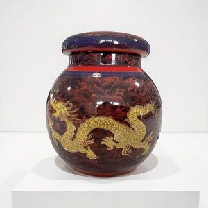 Jingdezhen China Dragon Ginger Jar /Tea Caddy Chinese Red Glaze with Gold Dragon